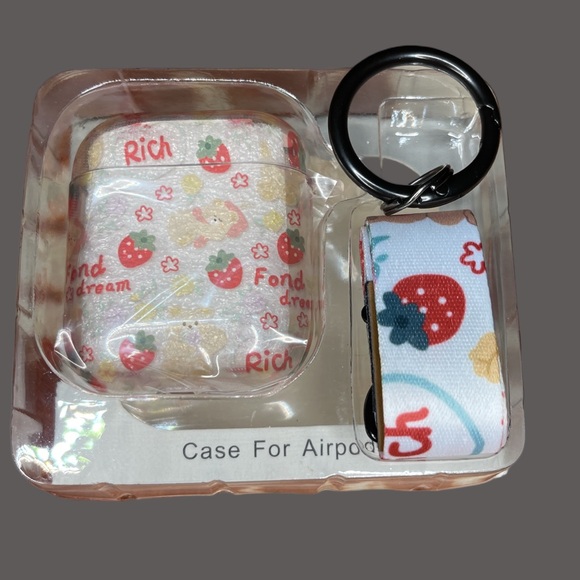 AirPods 1st&2nd Generation Charging Case Cover Bear & Strawberries Lanyard - Picture 10 of 10